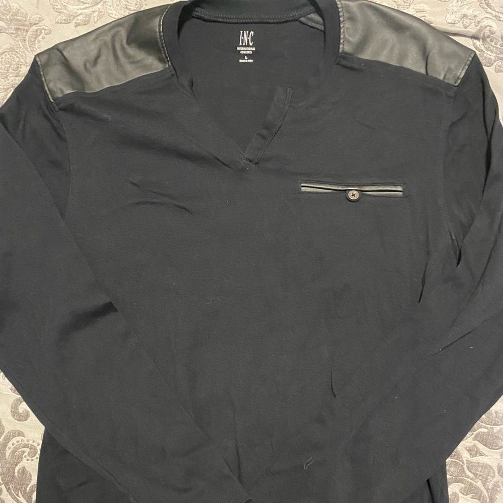 INC | Men’s Long-Sleeve with Faux Leather Details, Size L